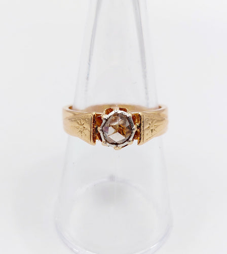 Bague 55 Bague chevalière antique or rose diamant taille rose (circa 1900) 58 Facettes A06285