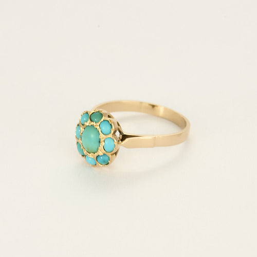 Bague 55 Bague fleur en or jaune et turquoises 58 Facettes MONTE0352