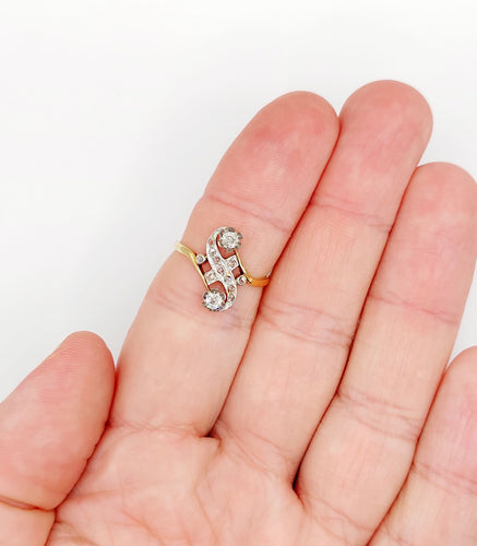 Bague 54.5 Bague toi et moi antique or jaune, platine et diamants 58 Facettes A05752