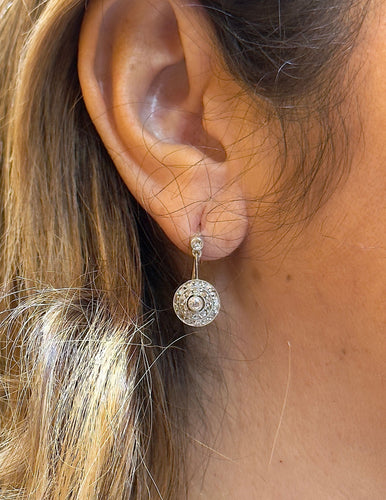 Boucles d'oreilles Boucles d’oreilles anciennes en diamants, or et argent 58 Facettes