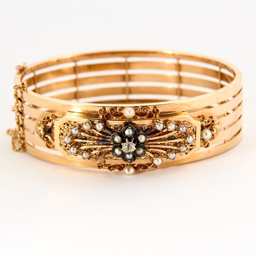 Bracelet Bracelet Napoléon III or rose, perles et diamant 58 Facettes GU27