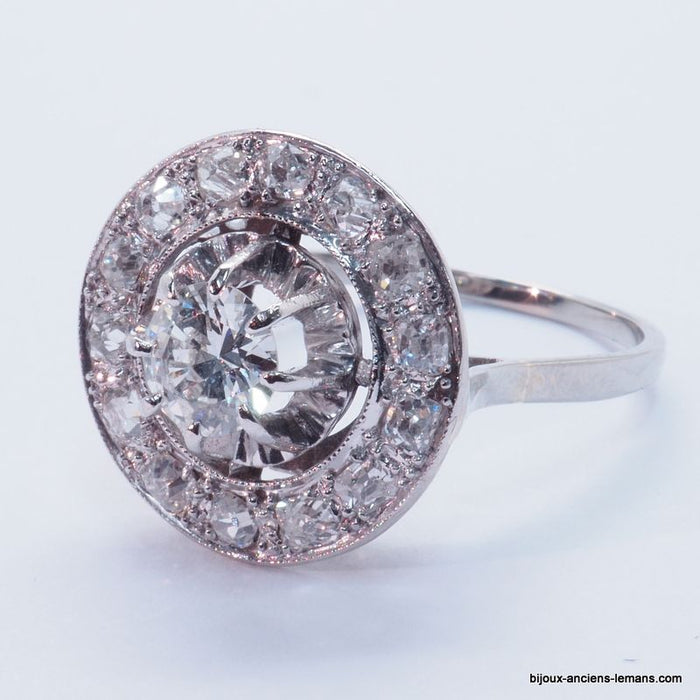 Bague ronde art deco or blanc diamants