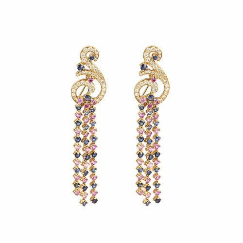Boucles d'oreilles Boucles d'oreilles or rose, diamants, saphirs 58 Facettes N2984