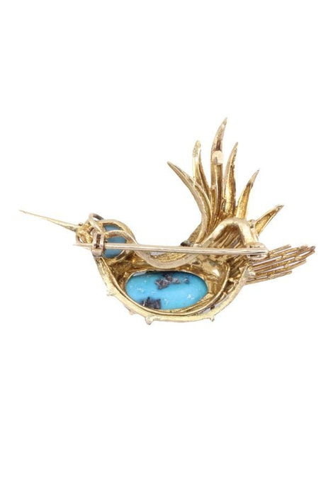 Broche BROCHE OISEAU TURQUOISES OR JAUNE 58 Facettes 086741