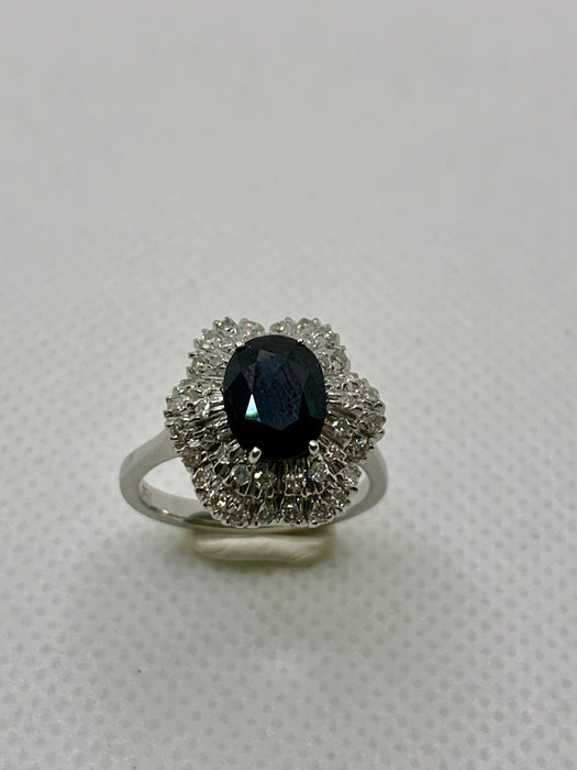 Bague 52 Bague vintage avec saphir bleu et diamants 58 Facettes