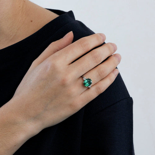Bague 48.5 Bague Platine Tourmaline bleue-verte 4,15 carats 58 Facettes