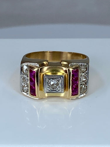 Bague 58 Bague Tank diamants & rubis synthétiques 58 Facettes