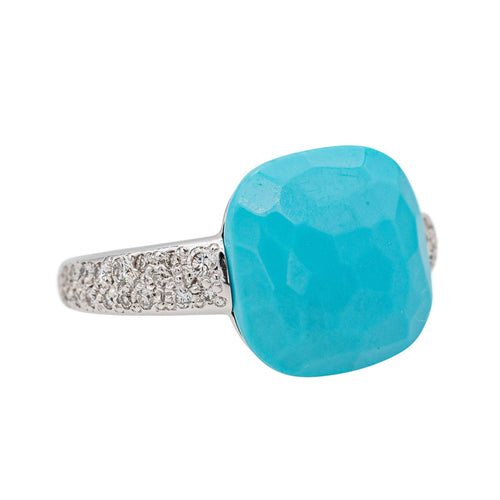 Bague 54 Pomellato Bague Capri Or blanc Turquoise, Diamant 58 Facettes 3726310CN