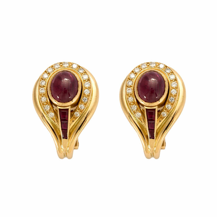 Boucles d'oreilles CHAUMET - Boucles d'oreilles vintage or jaune diamants rubis tourmalines 58 Facettes 96