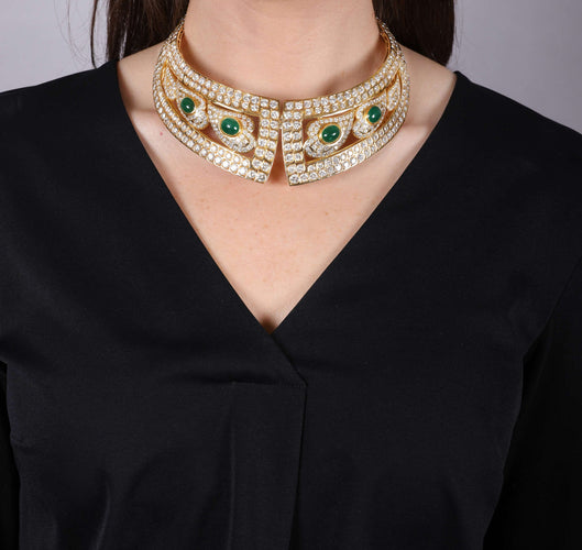 Collier ASPARAD Monte Carlo, collier torque semi-rigide en or jaune émeraudes et diamants 58 Facettes 259084