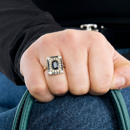 Bague 49 Bague Art Déco en or jaune 18K sertie diamants et saphirs 58 Facettes