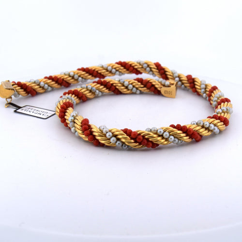 Collier Parure collana e bracciale en or jaune 18k avec corail et perles naturelles 58 Facettes