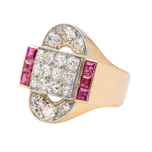 Bague 52 Bague Tank Or jaune, Platine Diamant, Rubis synthétique 58 Facettes 3675695CN
