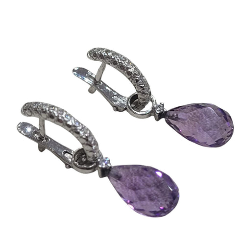 Boucles d’oreilles démontables en or blanc 18k et améthystes