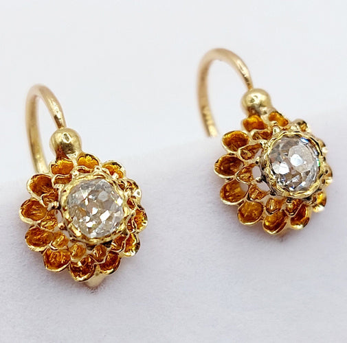 Boucles d'oreilles Dormeuses victorienne or roses 18k et 0,60 carats diamants tailles ancienne(circa 1890) 58 Facettes A05775