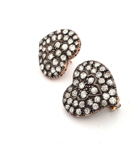 Boucles d'oreilles Boucles d'oreilles basses en or et argent avec diamants 58 Facettes