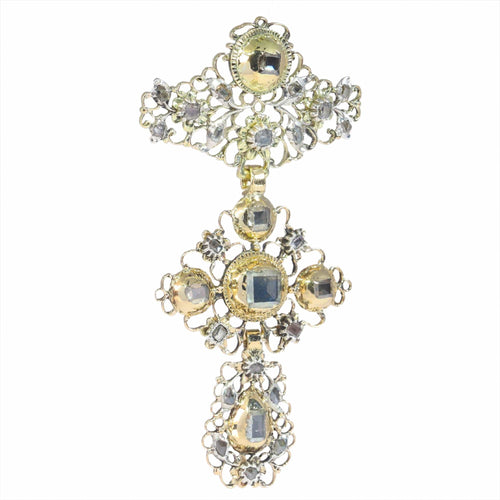 Baroque Brilliance: À la Jeannette Diamond Heart Cross Pendant