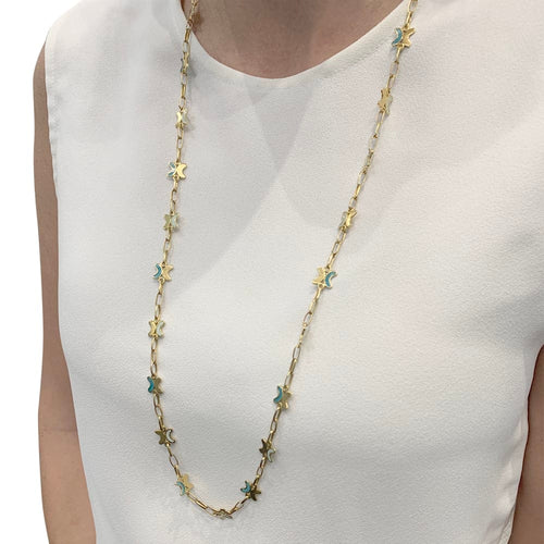 Collier Collier CHAUMET en or jaune et émail « plique-à-jour ». 58 Facettes 34785