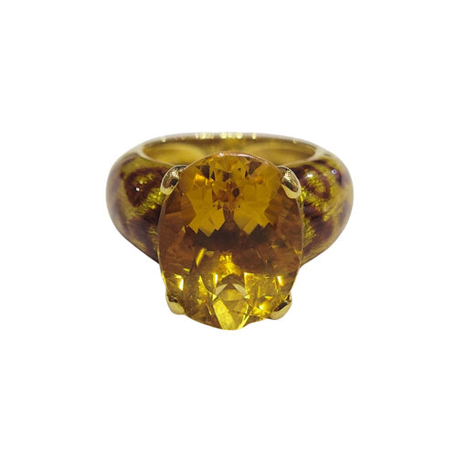 Bague en or jaune, citrine et émail