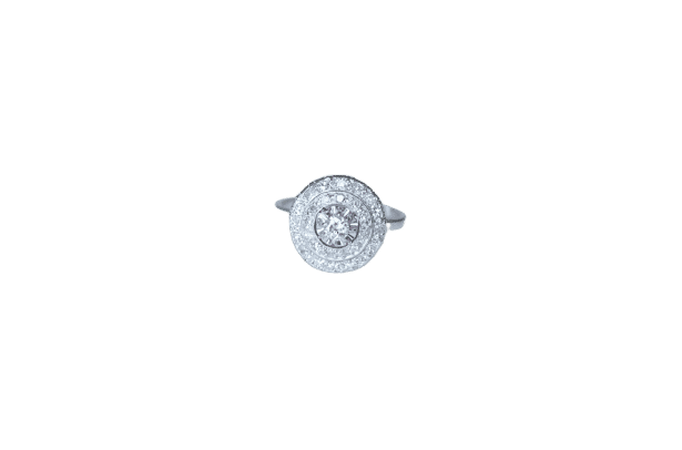 Bague 54 Bague Cible Art Déco Double Entourage Diamants 0,60 Ct 58 Facettes