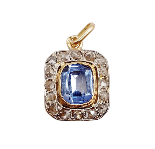 Pendentif Pendentif Art déco en or 18k et platine, saphir synthétique et diamants taille rose 58 Facettes A06085
