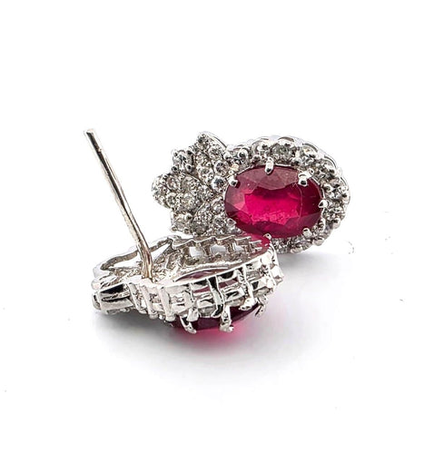 Boucles d'oreilles Boucles d'oreilles en platine serties de rubis et de diamants 58 Facettes