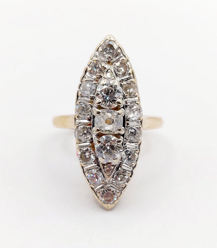 Bague 55.5 Bague marquise antique en or 18k et platine, diamants taille ancienne 1,75 ct 58 Facettes A06464
