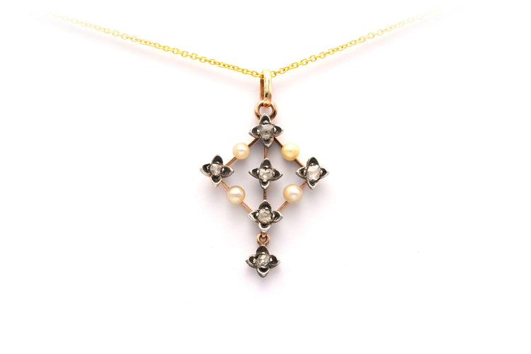Pendentif Pendentif Art Nouveau or jaune et or blanc, perles, diamants 58 Facettes 20279