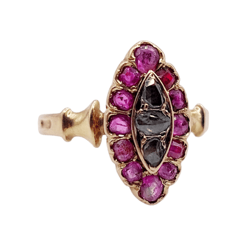 Bague 49 Bague marquise antique en or rose 18k et diamants taille rose rubis 58 Facettes A06448