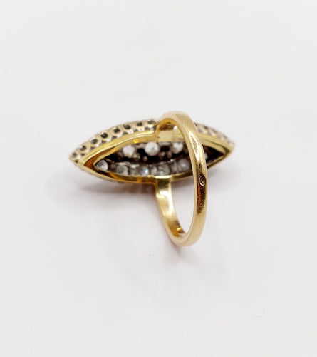 Bague 55.5 Bague marquise antique en or 18k et platine, diamants taille ancienne 1,75 ct 58 Facettes A06464