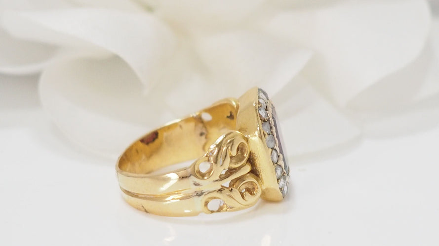 Bague 50 Bague En Or Jaune, Grenat Et diamants taille rose 58 Facettes 30602