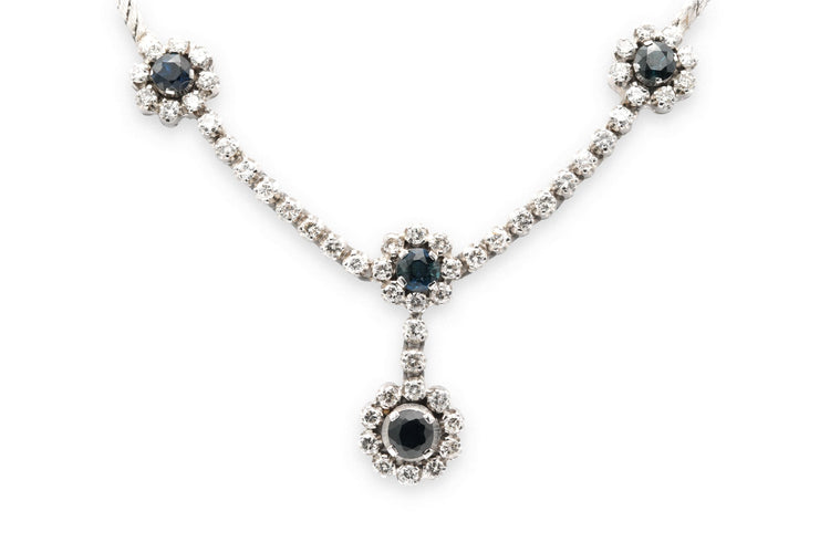 Collier Collier Années 70 en or blanc 18 carats et saphirs, diamants 58 Facettes 23301
