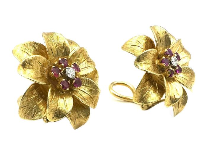 Boucles d'oreilles TIFFANY & Co. Boucles d'oreilles vintage or, rubis et diamants 58 Facettes