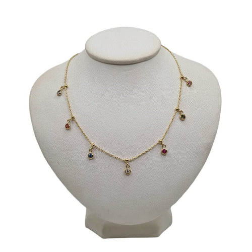 Collier Collier or jaune serti de saphirs multicolores et diamant 58 Facettes