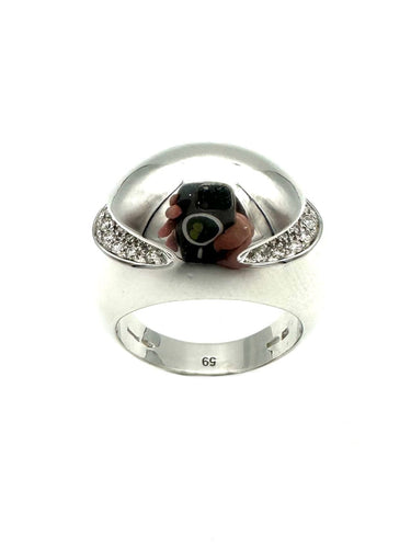 Bague 59 BVLGARI. Collection "Cabochon", bague or blanc 18K et diamants 58 Facettes
