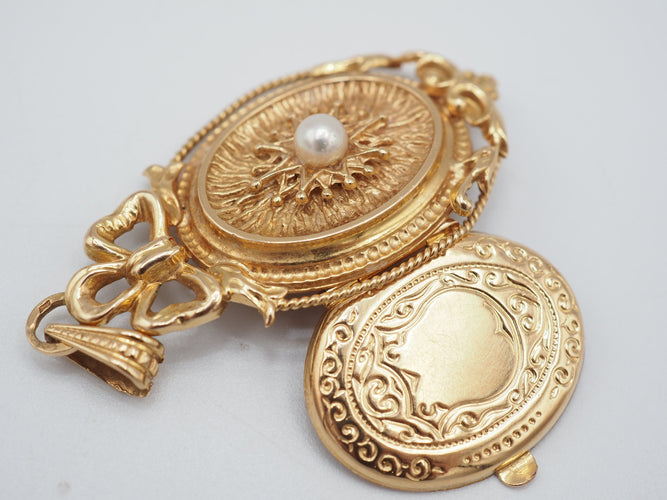 Pendentif Porte photo or 18k perle fine 58 Facettes