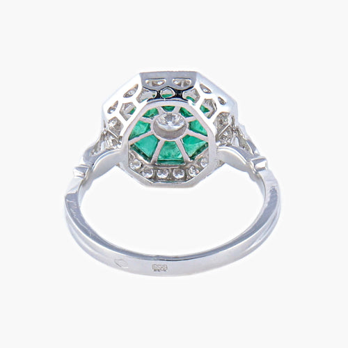 Bague style Art Déco Diamants Emeraudes