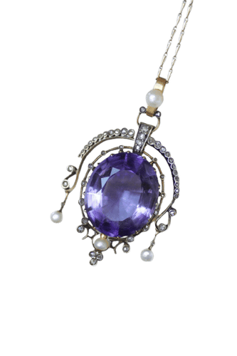 Pendentif Pendentif Ancien Améthyste Diamants Perles fines 58 Facettes