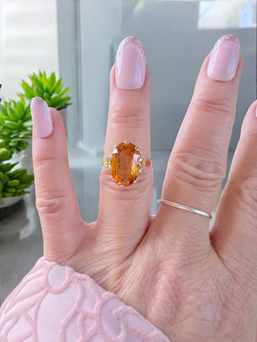Bague 56.5 Bague Citrine Ambrée en solitaire Or Jaune 18 K 58 Facettes AA 1681