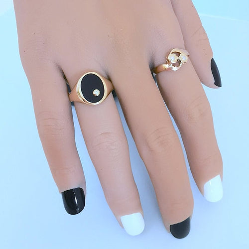 Bague 58.5 Bague Chevalière Mixte Onyx Diamant or jaune 58 Facettes AA 1743