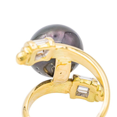 Bague 51 Bague Or jaune Perle de tahiti, Diamant 58 Facettes 3260296RV