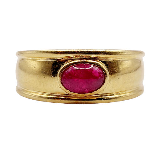 Bague jonc vintage Art Déco or jaune, cabochon de rubis 58 Facettes A06209
