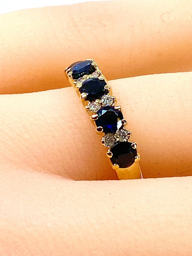 Bague 51 Demi alliance en or jaune, 5 saphirs et 8 diamants 58 Facettes AB433