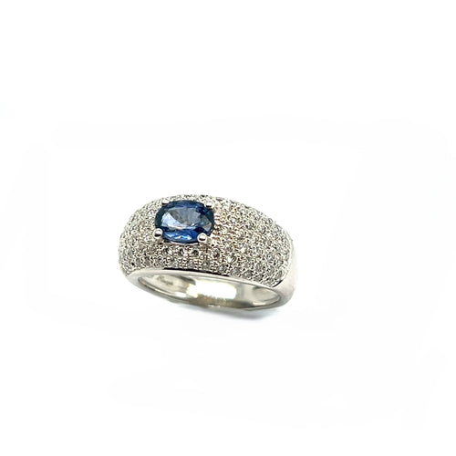 Bague 54 Bague Cocktail en Or Blanc avec Saphir et Diamants 58 Facettes