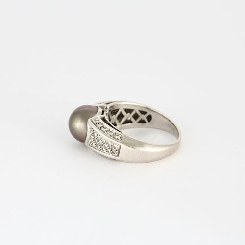 Bague 55 Bague jonc or blanc, perle de culture et diamants 58 Facettes 240760