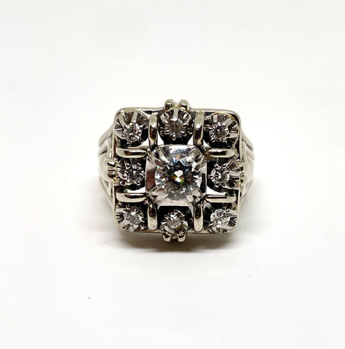 Bague 54 Bague marguerite or gris et diamant central 0,45 cts 58 Facettes