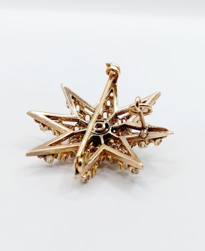 Pendentif Pendentif broche étoile antique en or 14K et diamants taille ancienne 58 Facettes A06490