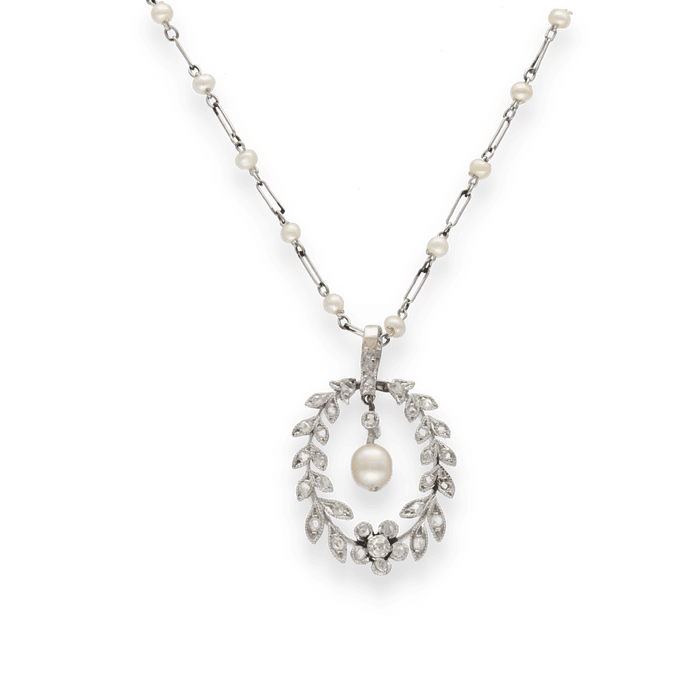 Collier Collier pendentif platine perles et roses de diamant 58 Facettes