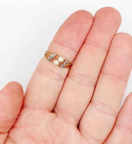 Bague 53 Bague antique toi et moi or rose perles et diamant 58 Facettes A05617