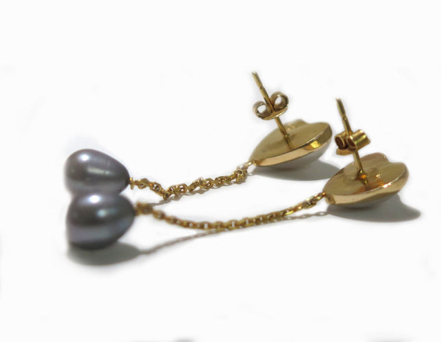 Boucles d’oreilles cœur en or jaune, nacres et perles 58 Facettes